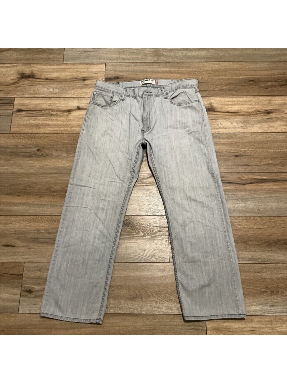 Men's Levis 505 Straight Fit Denim Jeans 38x30 Gray Cotton Modern Red Tab